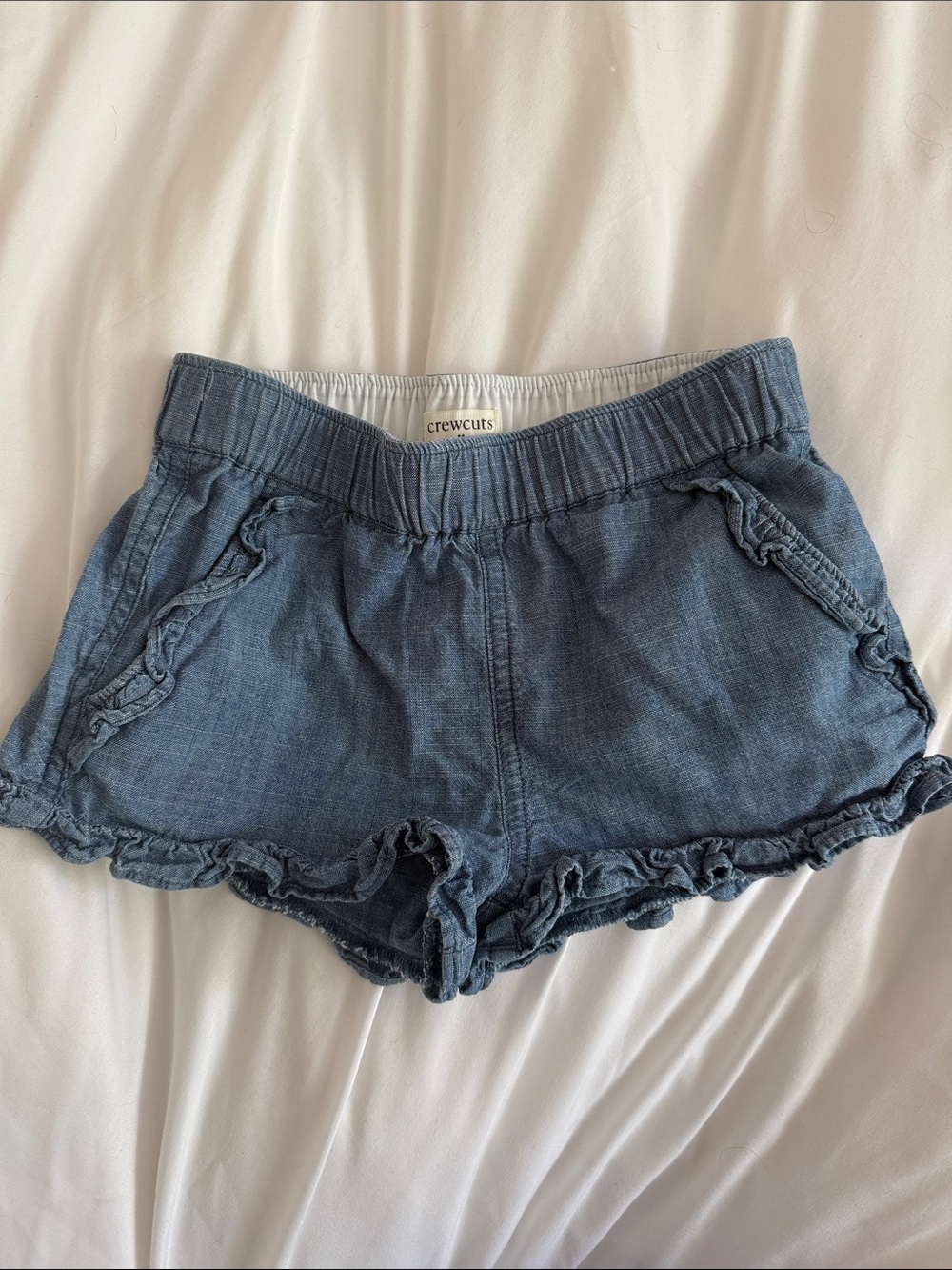 Crewcuts Denim Ruffle Hem Girls' Shorts - Blue